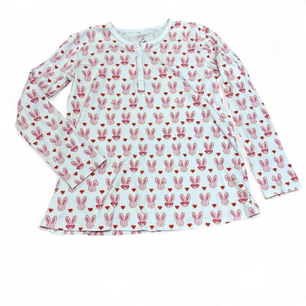 Roller Rabbit Lovestruck Bunny Pajama Set Pink White XS Heart Sunglasses Henley - Picture 3 of 8